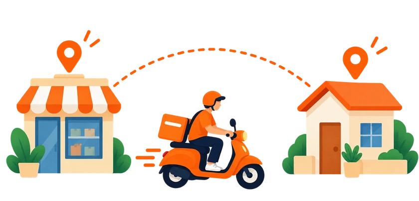 A Furtilo rider carrying an order from a shop to a home